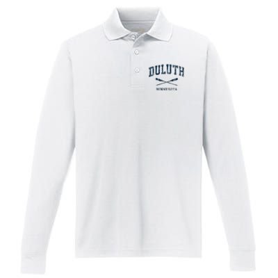 Duluth Minnesota Vintage Nautical Paddles Sports Oars Performance Long Sleeve Polo