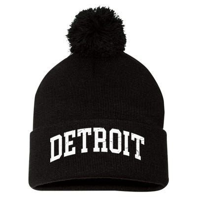 Detroit Michigan Vintage Worn Design Classic Pom Pom 12in Knit Beanie