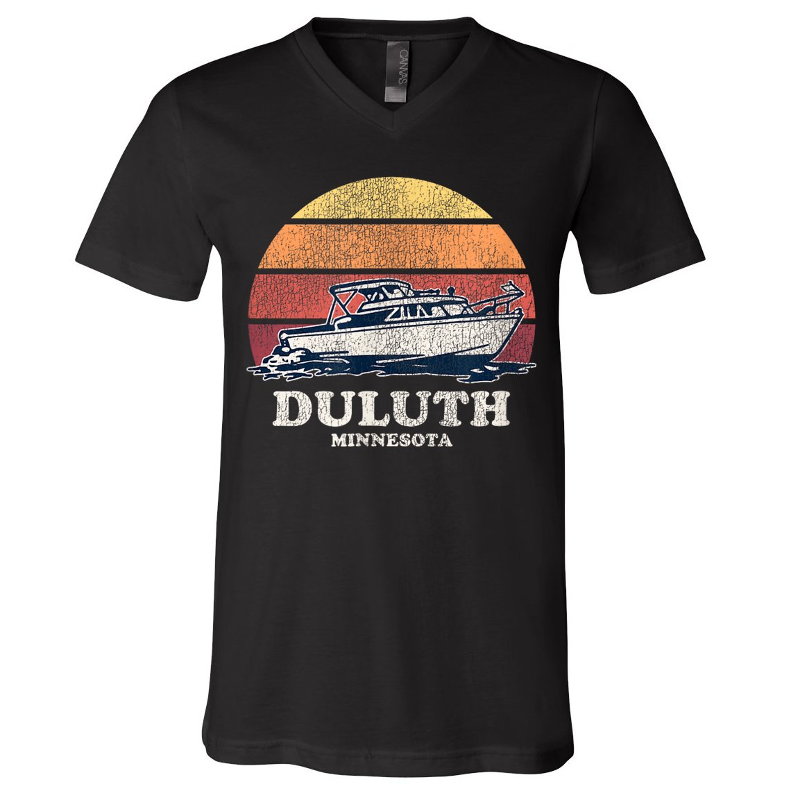 Duluth MN Vintage Boating 70s Retro Boat V-Neck T-Shirt