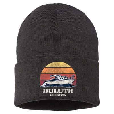 Duluth MN Vintage Boating 70s Retro Boat Sustainable Knit Beanie