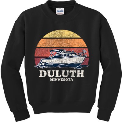 Duluth MN Vintage Boating 70s Retro Boat Kids Sweatshirt