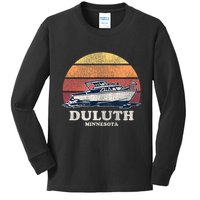 Duluth MN Vintage Boating 70s Retro Boat Kids Long Sleeve Shirt