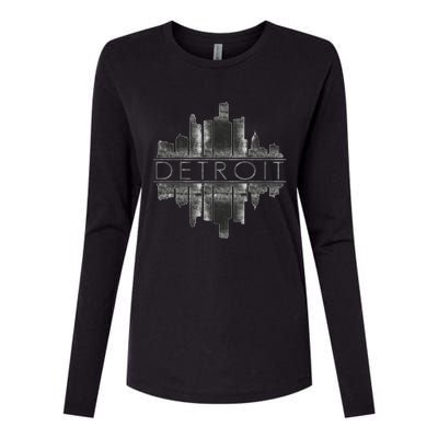 Detroit Mirrored Vintage Skyline Womens Cotton Relaxed Long Sleeve T-Shirt