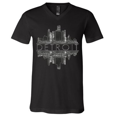 Detroit Mirrored Vintage Skyline V-Neck T-Shirt