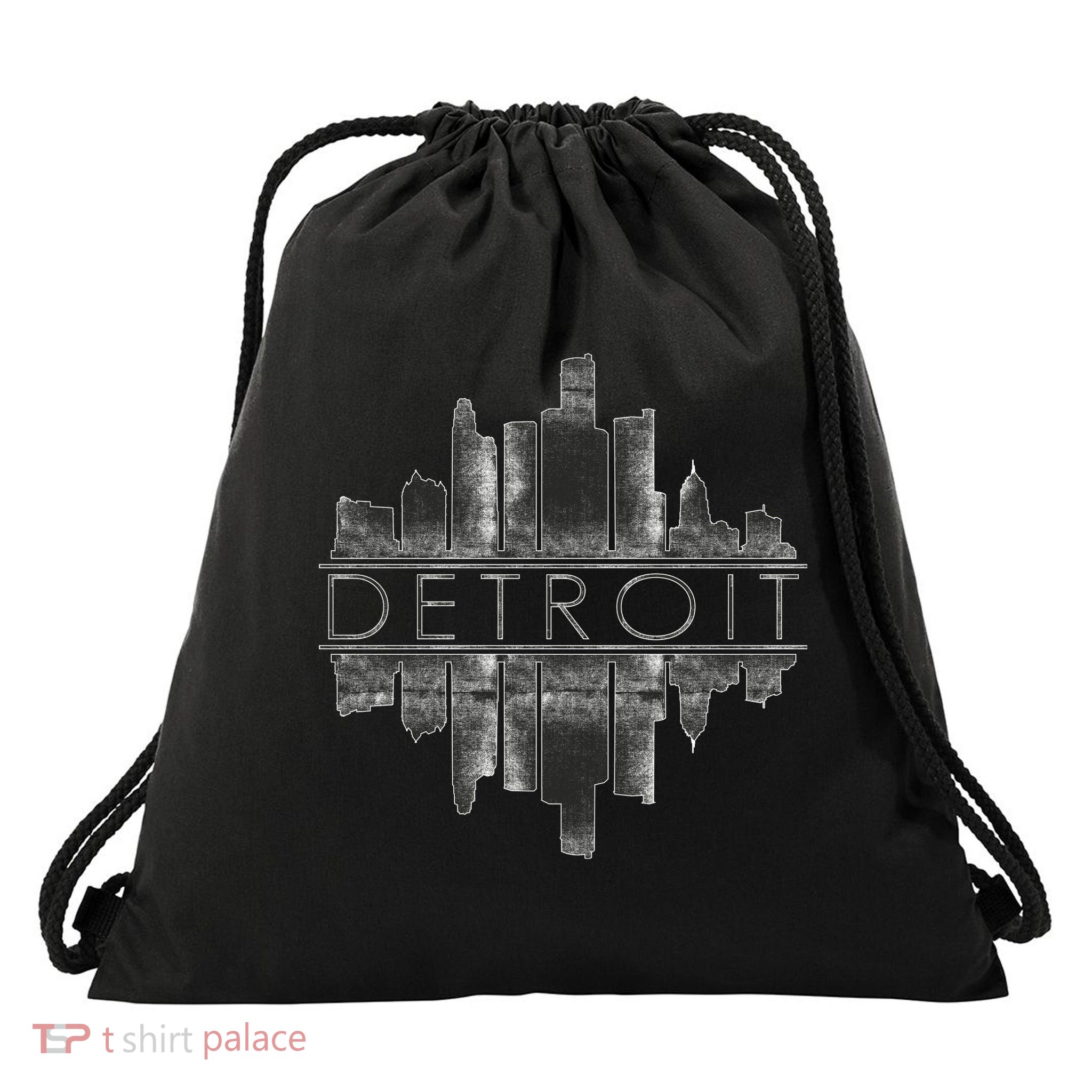 Detroit Mirrored Vintage Skyline Drawstring Bag