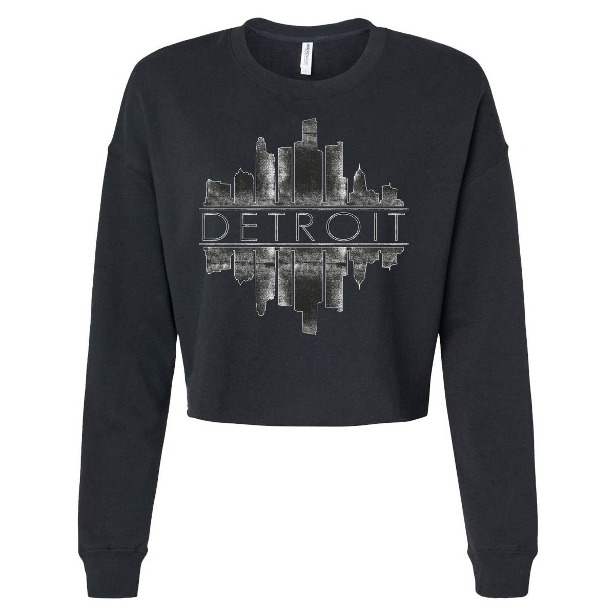 Detroit Mirrored Vintage Skyline Cropped Pullover Crew
