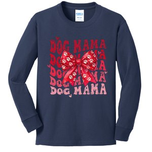 Dog Mama Valentine Coquette Bow Dog Mom Valentines Kids Long Sleeve Shirt