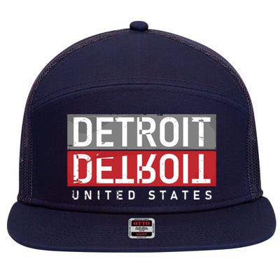 Detroit Mirrored Vintage Logo 7 Panel Mesh Trucker Snapback Hat