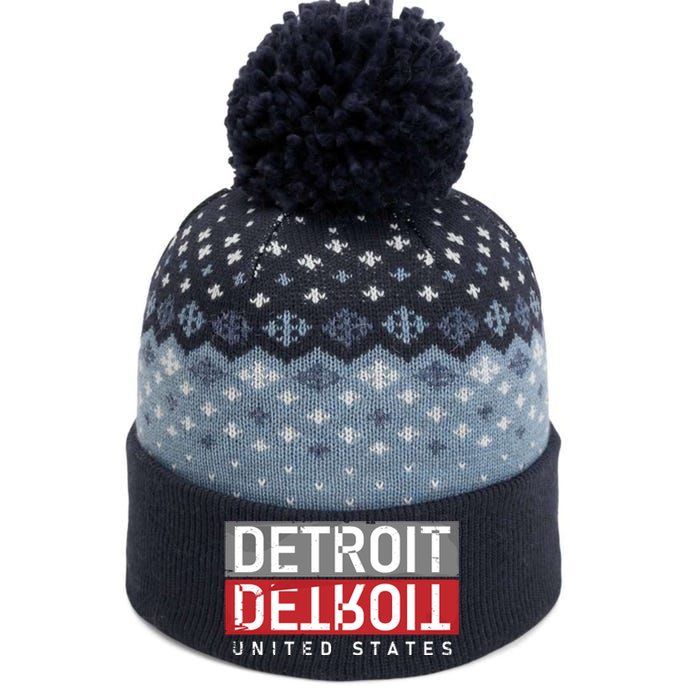 Detroit Mirrored Vintage Logo The Baniff Cuffed Pom Beanie