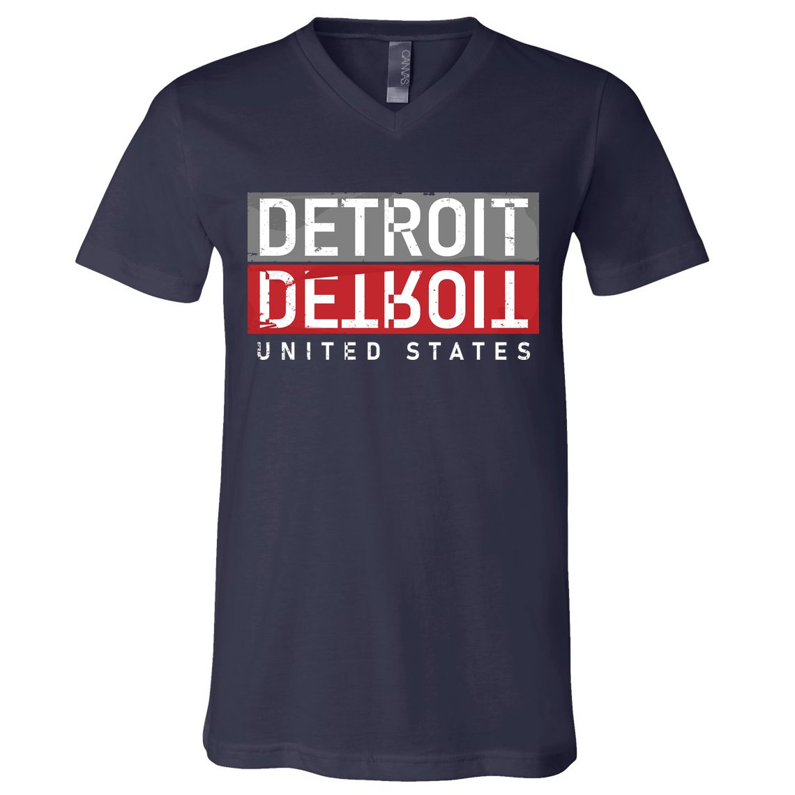 Detroit Mirrored Vintage Logo V-Neck T-Shirt
