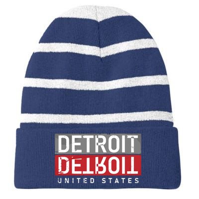 Detroit Mirrored Vintage Logo Striped Beanie with Solid Band