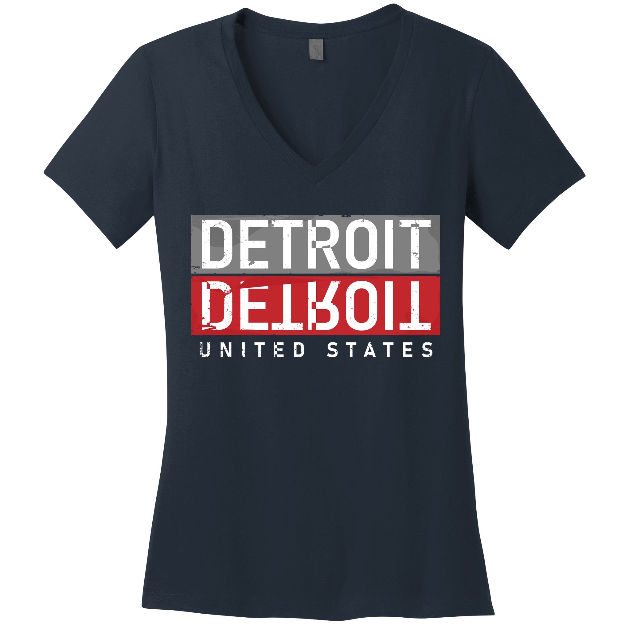 Detroit Mirrored Vintage Logo Women's V-Neck T-Shirt