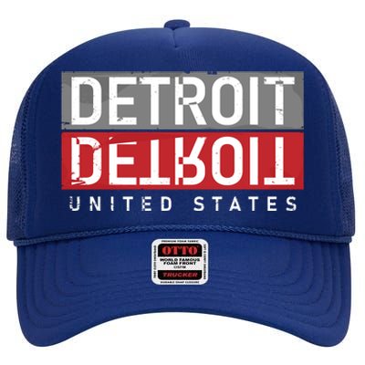 Detroit Mirrored Vintage Logo High Crown Mesh Back Trucker Hat