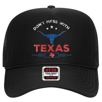 DonT Mess With Vintage Texas Longhorn Funny Vintage High Crown Mesh Back Trucker Hat