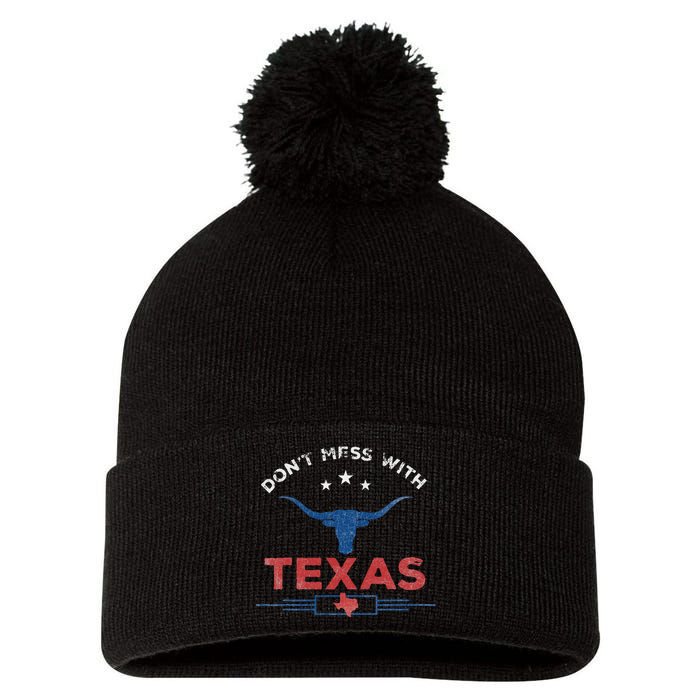 DonT Mess With Vintage Texas Longhorn Funny Vintage Pom Pom 12in Knit Beanie