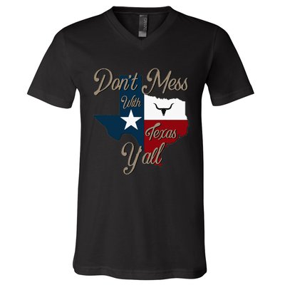 Dont Mess With Vintage Texas Pride Longhorn Lone Star State V-Neck T-Shirt