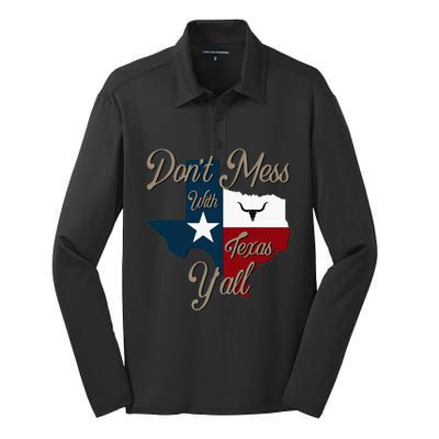 Dont Mess With Vintage Texas Pride Longhorn Lone Star State Silk Touch Performance Long Sleeve Polo