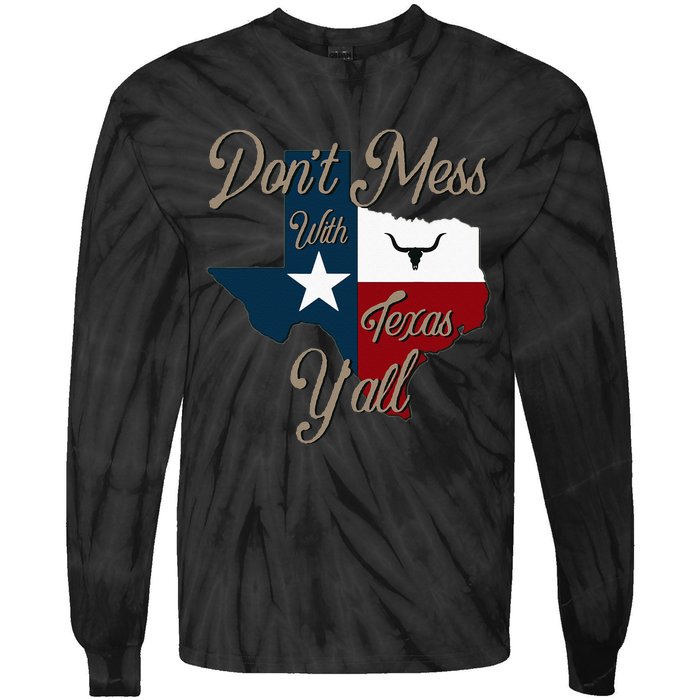 Dont Mess With Vintage Texas Pride Longhorn Lone Star State Tie-Dye Long Sleeve Shirt