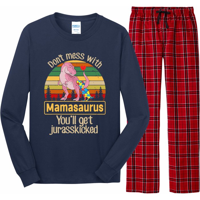 Don't Mess With Mamasaurus Autism Mom Mother's Day Long Sleeve Pajama Set