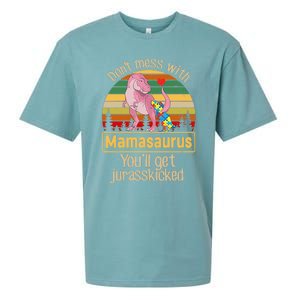 Don't Mess With Mamasaurus Autism Mom Mother's Day Sueded Cloud Jersey T-Shirt