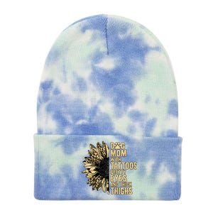 Dog Mom With Tattoos Pretty Eyes And Thick Thighs Sunflower Tie Dye 12in Knit Beanie