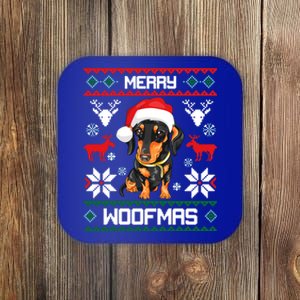 Dachshund Merry Woofmas Gift For Christmas Doxie Xmas Gift Coaster