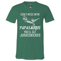 Don't Mess With Papasaurus Jurasskicked V-Neck T-Shirt