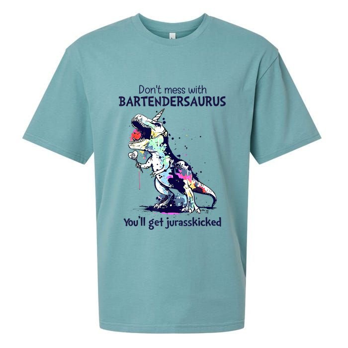 Don’T Mess With Bartendersaurus You’Ll Get Jurasskicked Sueded Cloud Jersey T-Shirt
