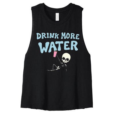 Drink More Water Funny Skeleton Women's Racerback Cropped Tank