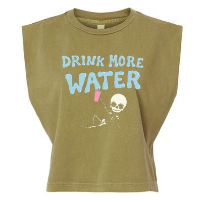 Drink More Water Funny Skeleton Garment-Dyed Women's Muscle Tee