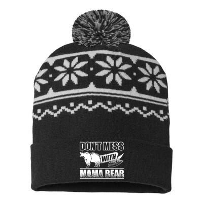 Don't Mess With Mama Bear Camping Gift Camper Gift USA-Made Snowflake Beanie