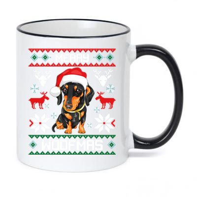 Dachshund Merry Woofmas Gift For Christmas 11oz Black Color Changing Mug