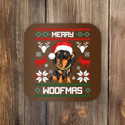 Dachshund Merry Woofmas Gift For Christmas Coaster