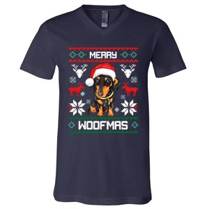 Dachshund Merry Woofmas Gift For Christmas V-Neck T-Shirt