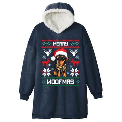 Dachshund Merry Woofmas Gift For Christmas Hooded Wearable Blanket