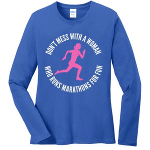 Dont Mess With A Who Runs Marathons For Fun Marathoner Gift Ladies Long Sleeve Shirt