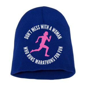 Dont Mess With A Who Runs Marathons For Fun Marathoner Gift Short Acrylic Beanie