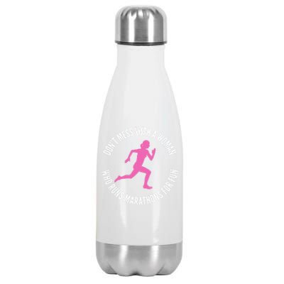 Dont Mess With A Who Runs Marathons For Fun Marathoner Meaningful Gift Stainless Steel Insulated Water Bottle