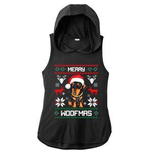 Dachshund Merry Woofmas Gift For Christmas Doxie Xmas Long Sleeve Ladies PosiCharge Tri-Blend Wicking Draft Hoodie Tank