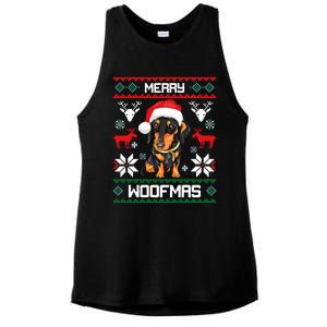 Dachshund Merry Woofmas Gift For Christmas Doxie Xmas Long Sleeve Ladies PosiCharge Tri-Blend Wicking Tank