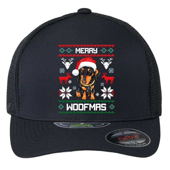 Dachshund Merry Woofmas Gift For Christmas Doxie Xmas Long Sleeve Flexfit Unipanel Trucker Cap