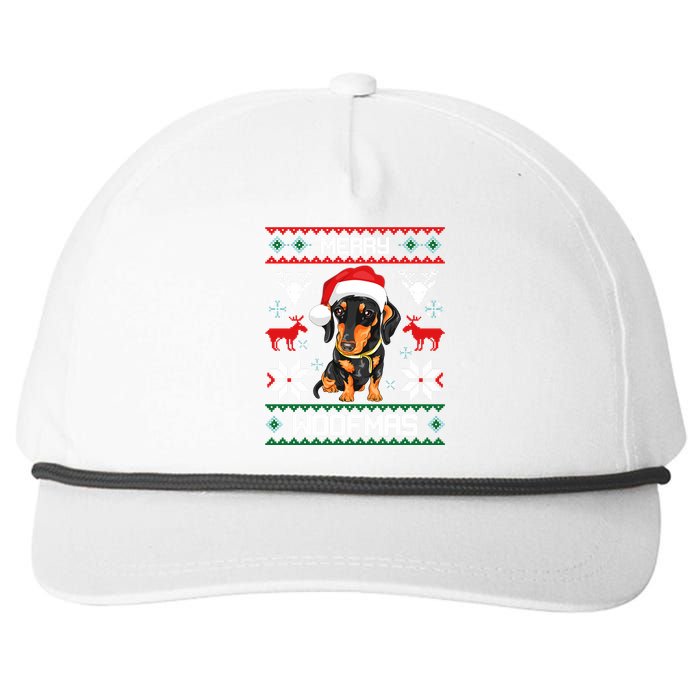 Dachshund Merry Woofmas Gift For Christmas Doxie Xmas Long Sleeve Snapback Five-Panel Rope Hat