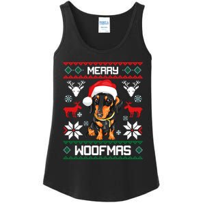 Dachshund Merry Woofmas Gift For Christmas Doxie Xmas Long Sleeve Ladies Essential Tank