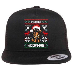 Dachshund Merry Woofmas Gift For Christmas Doxie Xmas Long Sleeve Flat Bill Trucker Hat