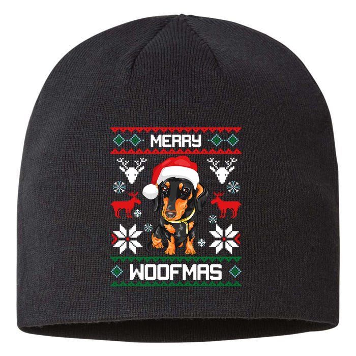 Dachshund Merry Woofmas Gift For Christmas Doxie Xmas Long Sleeve Sustainable Beanie