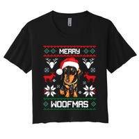 Dachshund Merry Woofmas Gift For Christmas Doxie Xmas Long Sleeve Women's Crop Top Tee