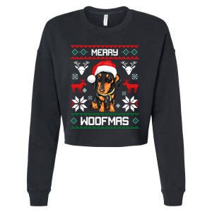 Dachshund Merry Woofmas Gift For Christmas Doxie Xmas Long Sleeve Cropped Pullover Crew