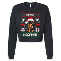 Dachshund Merry Woofmas Gift For Christmas Doxie Xmas Long Sleeve Cropped Pullover Crew