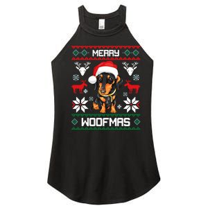 Dachshund Merry Woofmas Gift For Christmas Doxie Xmas Long Sleeve Women's Perfect Tri Rocker Tank