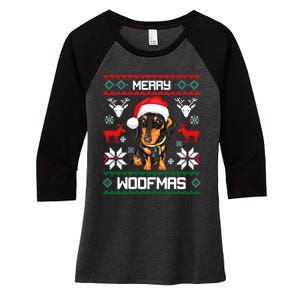 Dachshund Merry Woofmas Gift For Christmas Doxie Xmas Long Sleeve Women's Tri-Blend 3/4-Sleeve Raglan Shirt